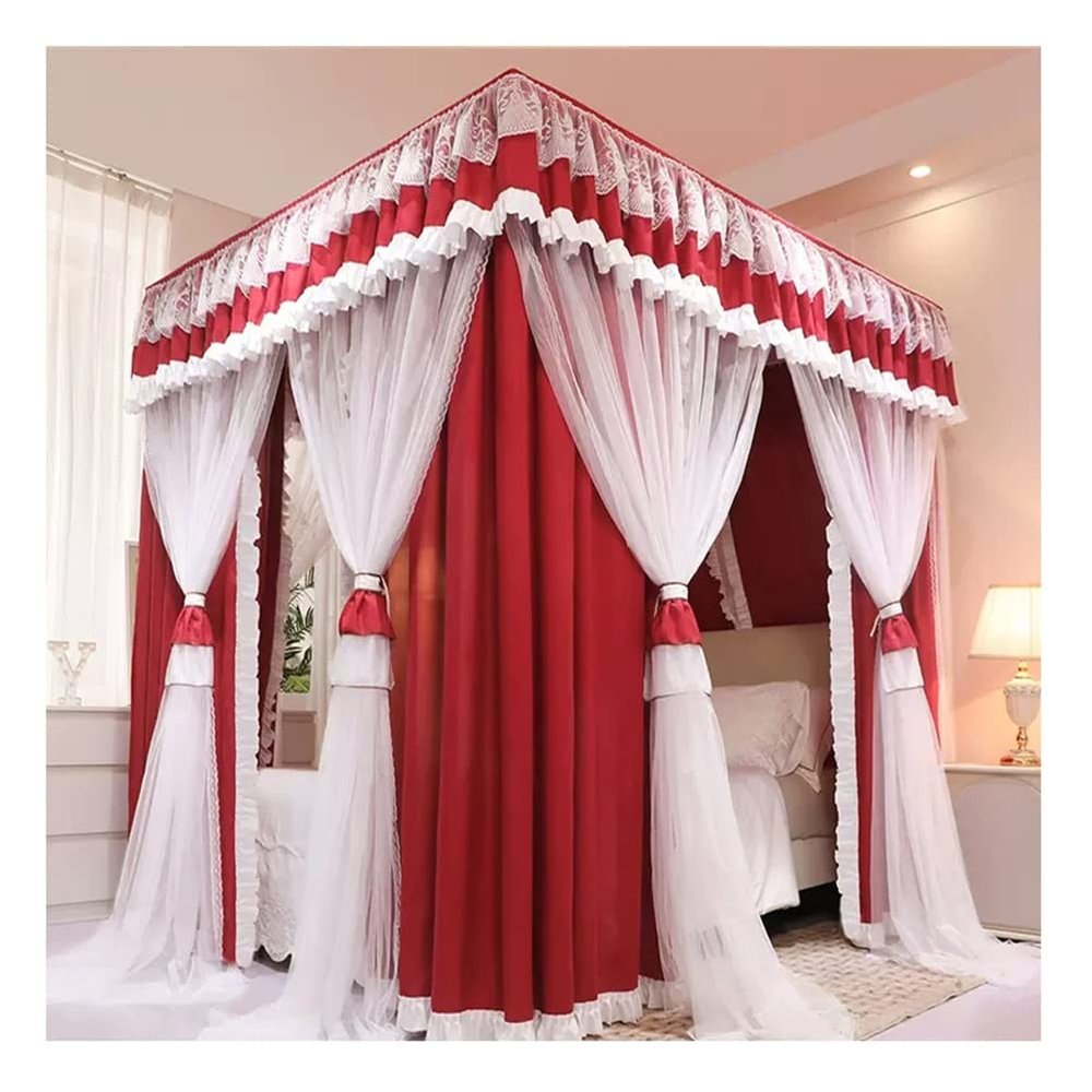 Mosquito Net Bed Canopy for European-Style Canopy Beds, Red, 180 x 200 cm