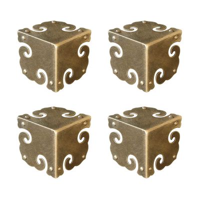 4 Vintage Solid Brass Corner Protectors, Antique Bronze