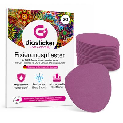 Diasticker – FreeStyle Libre 3/3 Plus & Dexcom G7 Overpatch (20 Count, Purple) – Extra-Strong Hold, Waterproof & Hypoallergenic