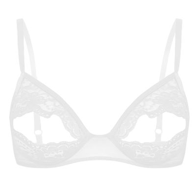 Manyakai Women's Sheer Lace Open-Bust Bra, White, XXL
