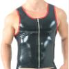 Men's Latex Tank Top Vest with Round Collar and Front Zipper, Black/Red, Jade Green/Red, XXL view 1