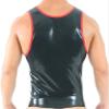Men's Latex Tank Top Vest with Round Collar and Front Zipper, Black/Red, Jade Green/Red, XXL view 2