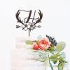 Custom Letter H Wreath Cake Topper, Wood Brown view 2