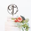 Wreath Letter T Cake Topper, Rustic Country Chic, Wood Brown view 2