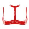 inhzoy Women's Patent Leather Open-Cup Halter Bra, Push-Up Wetlook Harness Clubwear, Red, H 3XL view 1