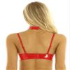 inhzoy Women's Patent Leather Open-Cup Halter Bra, Push-Up Wetlook Harness Clubwear, Red, H 3XL view 4