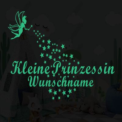 Glow-in-the-Dark Wall Sticker “Little Princess” with Stars, Fairy and Name