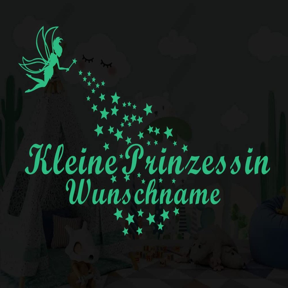Glow-in-the-Dark Wall Sticker “Little Princess” with Stars, Fairy and Name