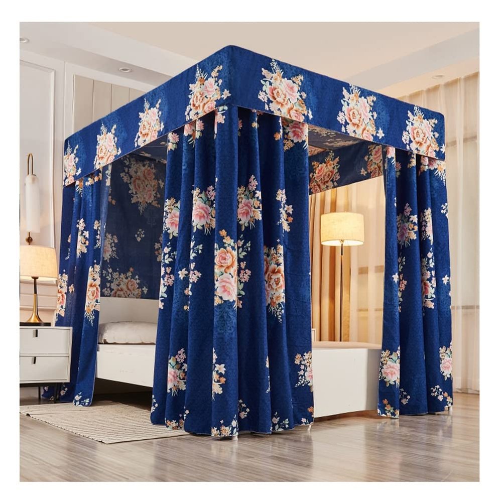 Mosquito Net Bed Canopy with 4 Corner Posts, Color D, 150 x 200 x 200 cm