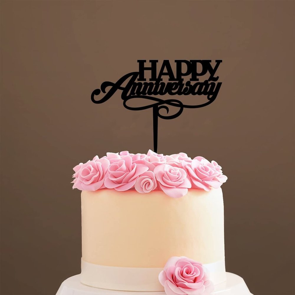 Happy Anniversary Wedding Cake Topper, Black