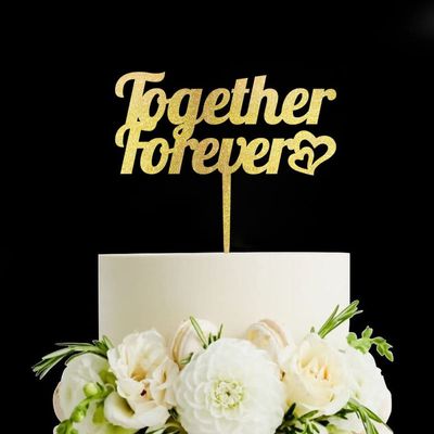 Together Forever Wedding Cake Topper, Vow Renewal and Anniversary Cake Topper, Gold