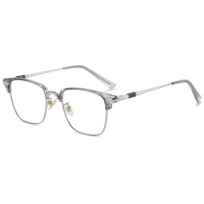 Lanomi Men's Blue-Light-Blocking Rectangular Half-Rim Reading Glasses, Clear Gray, +2.0
