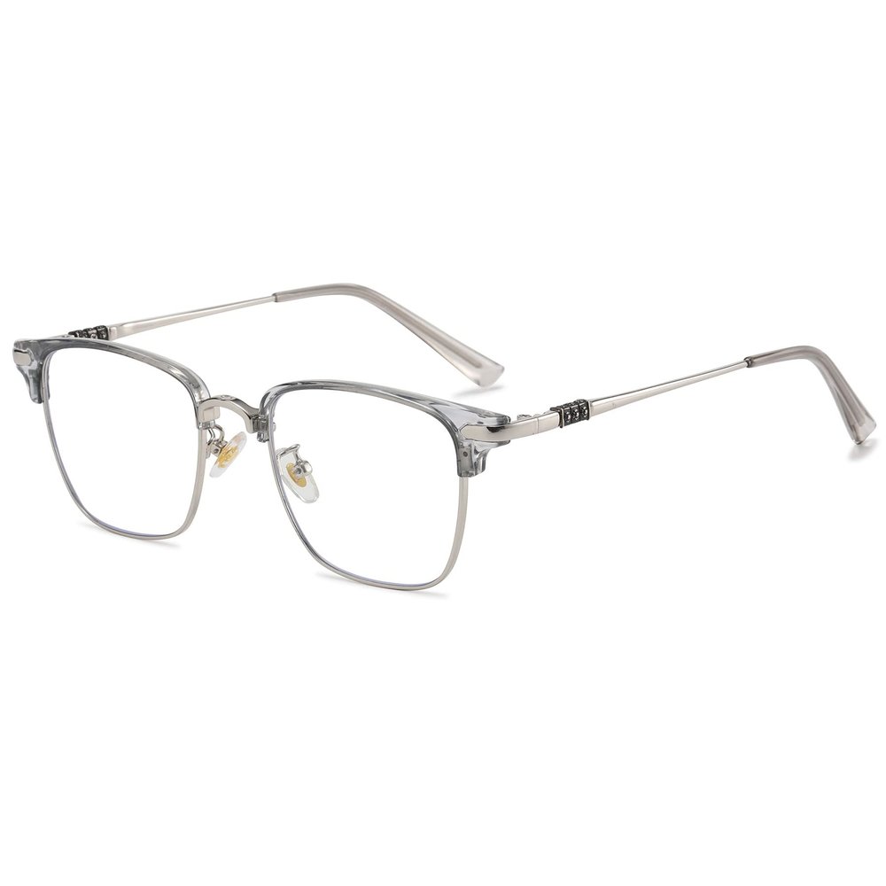 Lanomi Men's Blue-Light-Blocking Rectangular Half-Rim Reading Glasses, Clear Gray, +2.0