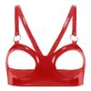 FEESHOW Women's Open-Bust Patent Leather Lace Bra Top with Metal Chain, Red, Size S view 1