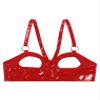 FEESHOW Women's Open-Bust Patent Leather Lace Bra Top with Metal Chain, Red, Size S view 4