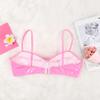 Hansber Women's Faux Leather Wetlook Push-Up Bra, Lace-Up Bustier, Pink, XL view 4