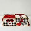 Homewish Cute Gnome Blanket for Kids, Boys and Girls, Patchwork Rose Flower Heart Plaid Fuzzy Throw Blanket, 130 x 150 cm, Red and Black Buffalo Plaid Fleece Blanket for Home Decor view 3