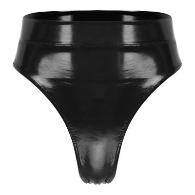 Aislor Women's Wetlook Patent Leather Briefs with Zipper, Black, M
