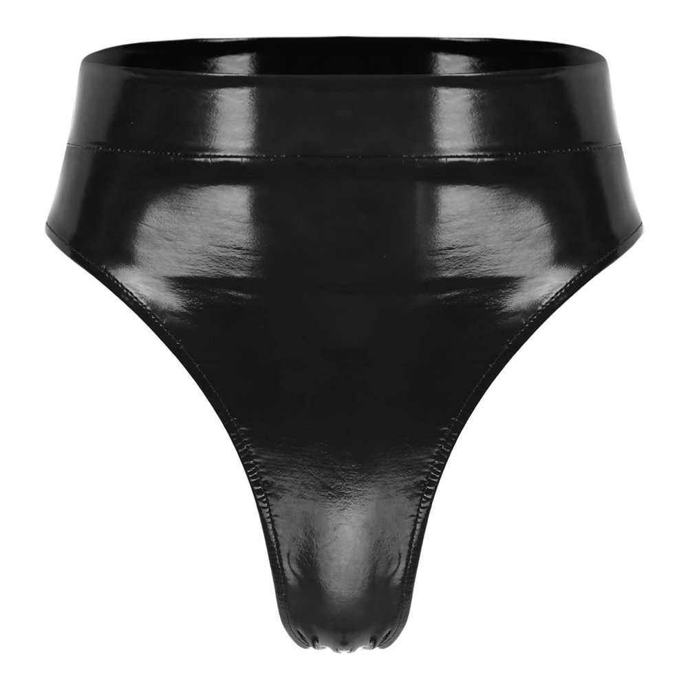 Aislor Women's Wetlook Patent Leather Briefs with Zipper, Black, M