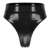 Aislor Women's Wetlook Patent Leather Briefs with Zipper, Black, M view 1