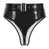 Aislor Women's Wetlook Patent Leather Briefs with Zipper, Black, M view 3