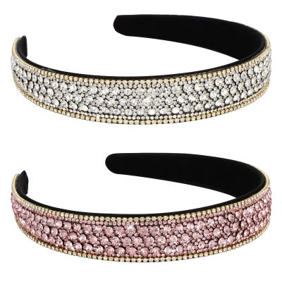 YISSION 2-Piece Rhinestone Headbands for Women and Girls, Silver and Pink