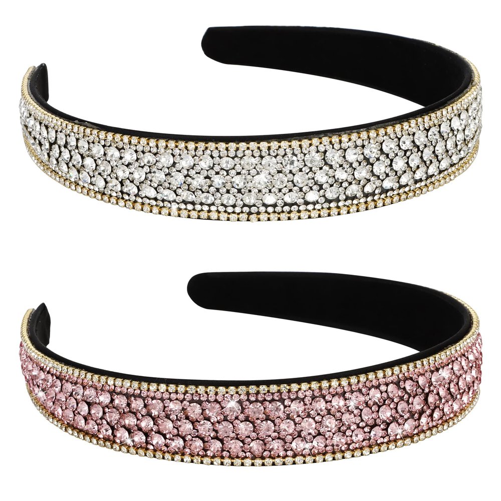 YISSION 2-Piece Rhinestone Headbands for Women and Girls, Silver and Pink