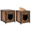 COSTWAY 2-Pack Cat Cabinet, Litter Box Enclosure and Cat House, Vintage Brown, 50 x 53 x 55 cm view 1