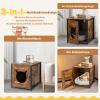 COSTWAY 2-Pack Cat Cabinet, Litter Box Enclosure and Cat House, Vintage Brown, 50 x 53 x 55 cm view 3