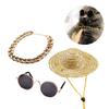 Mipcase 9-Piece Pet Accessories Set with Retro Straw Hats, Gold Necklaces and Sunglasses for Dogs and Cats view 4