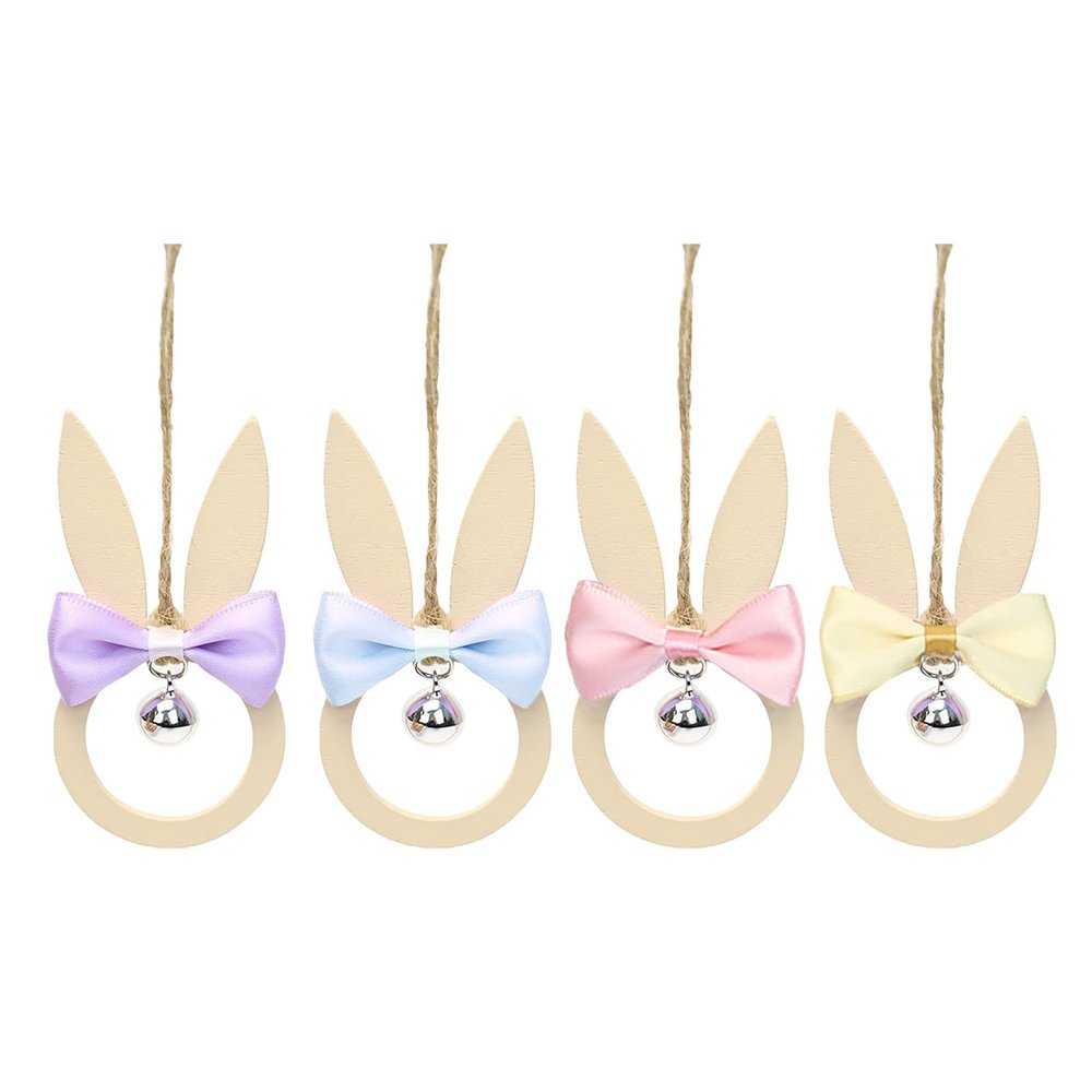 Easter Decoration Bow Bell Wooden Rabbit Charm Ornament, Soft Bow 1.8 m Garland for Stairs (Pink, One Size)