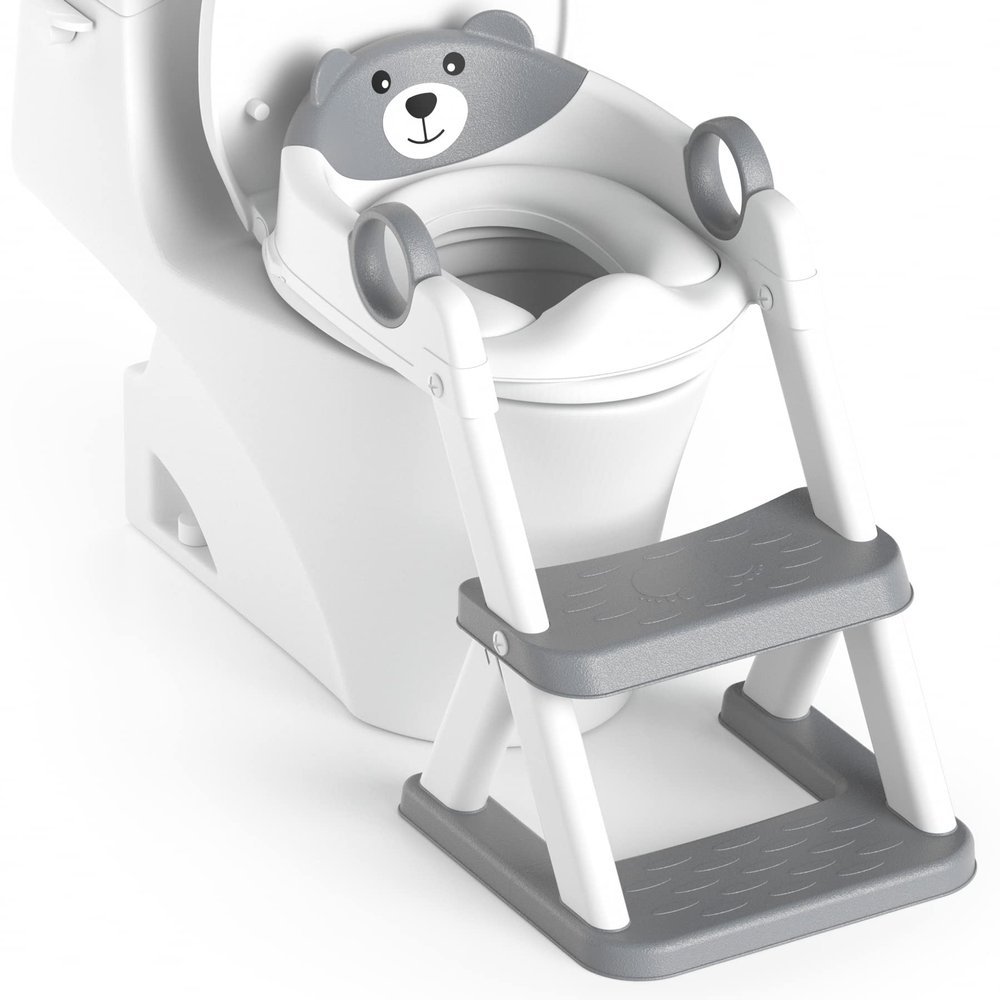 Rabb 1st Toilet Ladder for Kids, Toilet Training Seat with Steps (Gray)