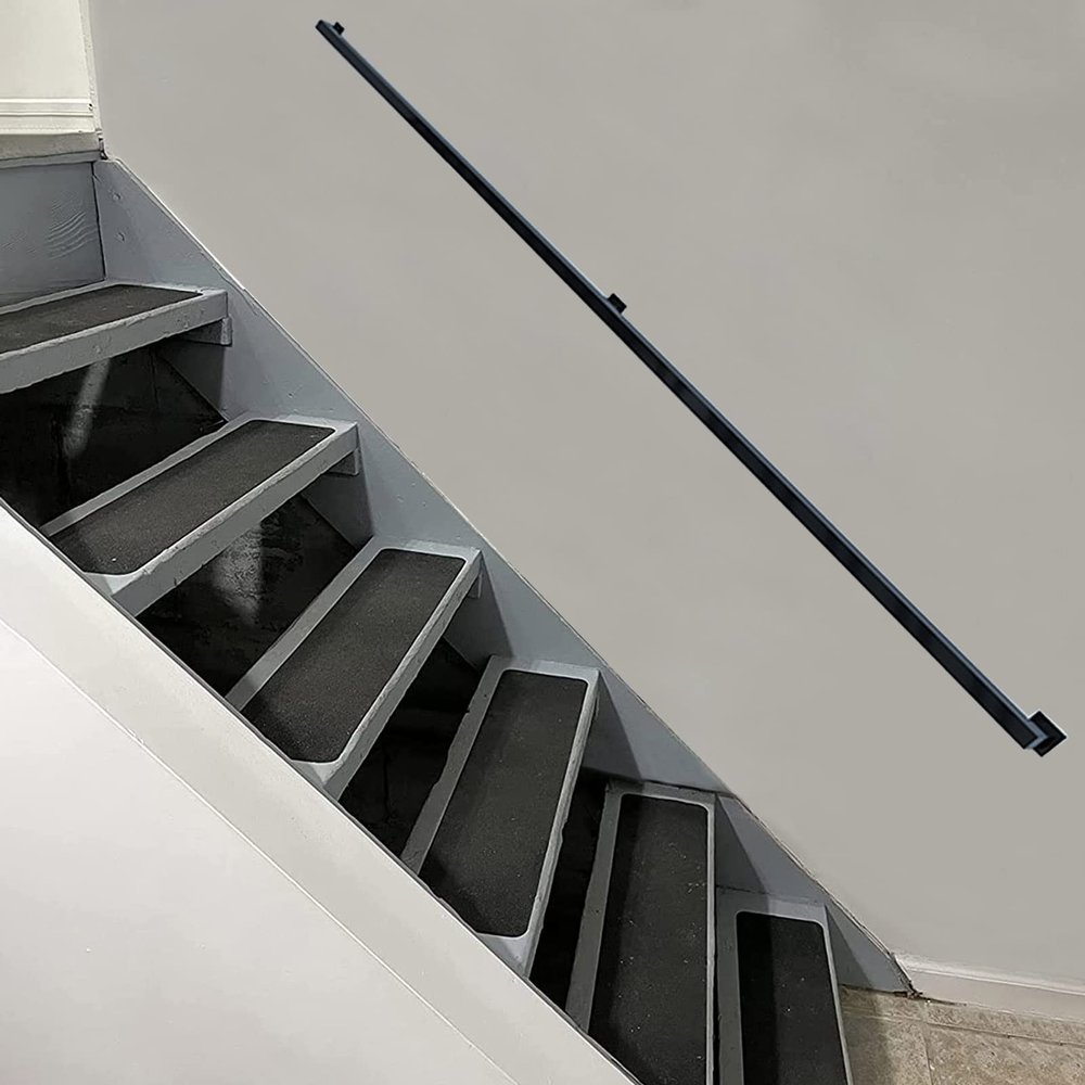 DMCHENGMA Black Square-Pipe Stair Handrail, Wall-Mounted Metal Rail, 420 cm