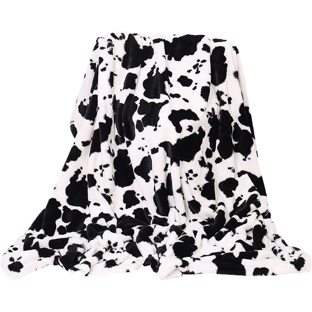 Lipfer Soft Warm Cow Print Double-Layer Plush Flannel Blankets for Children and Adults