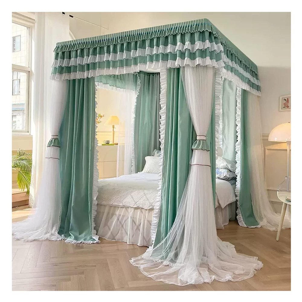 Four Season Deluxe 4-Corner Bed Canopy with Stainless Steel Frame, Green 1, 200 x 220 x 200 cm