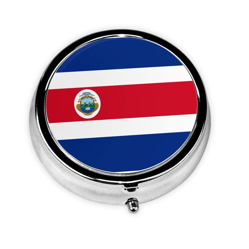 Round Costa Rica Flag Pill Box, 5.1 x 5.1 x 1.8 cm
