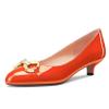 NobleOnly Women's Orange Patent Leather Round-Toe Kitten Heel Pumps, Slip-On, 3.5 cm, EU 36 view 1
