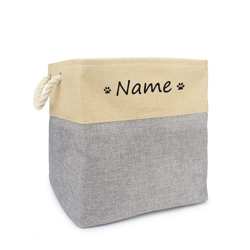 krui Foldable Pet Storage Basket with Handle, Personalized Name