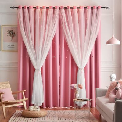 Loyala Star Blackout Curtains, 2 Panels, Pink, 106.7 x 213.3 cm