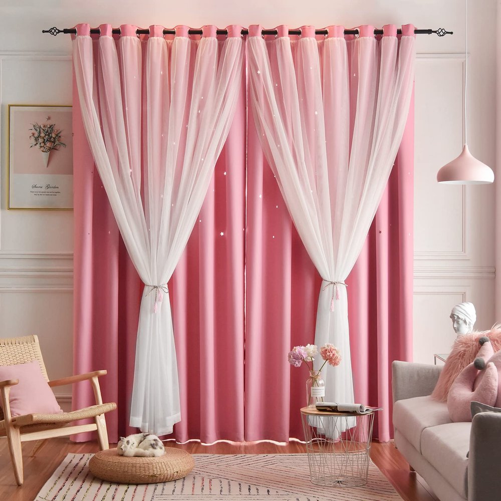 Loyala Star Blackout Curtains, 2 Panels, Pink, 106.7 x 213.3 cm