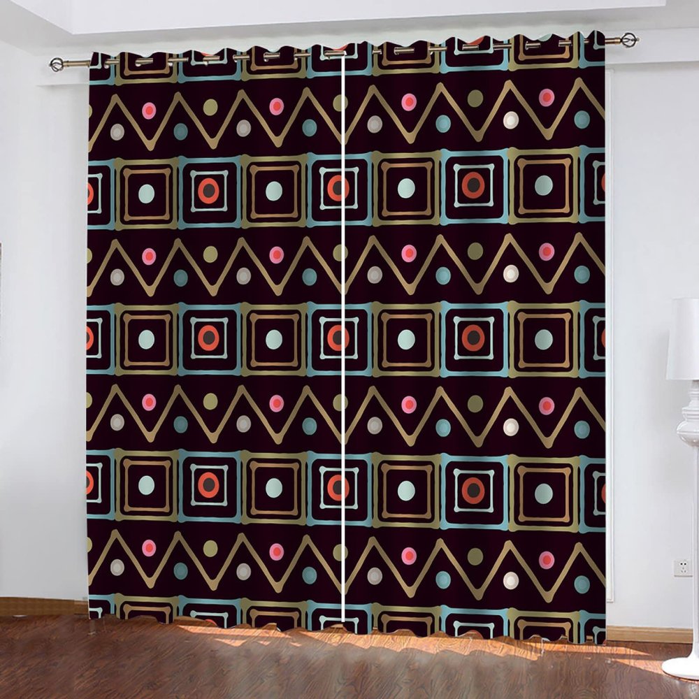 CILODO Blackout Curtains, 3D Abstract & Ethnic, 2-Piece Set, W110 x H215 cm
