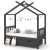 Chusui Children's House Bed with Drawer, Dark Gray Solid Pine, 70 x 140 cm view 1