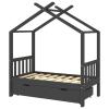 Chusui Children's House Bed with Drawer, Dark Gray Solid Pine, 70 x 140 cm view 2
