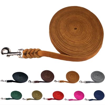 Oiled Leather Dog Long Line, 7.5 m / 12 mm, Red, No Hand Loop