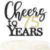 LOVENJOY Cheers to 75 Years Cake Topper, 75th Birthday and Anniversary Cake Decoration, Double-Sided Black and Gold Glitter view 1