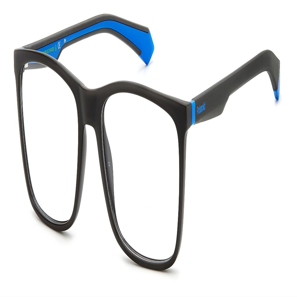 POLAROID Men's Prescription Glasses, Optional Sunglass Tint or Blue-Light Filter, Rectangular Eco-Polyamide Frame, Pld D477 (Case Included)