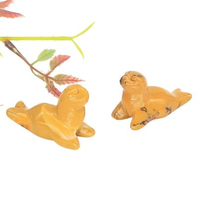 HXSCOO 1.6" Sea Lion Statue, Mookaite, 1 pc