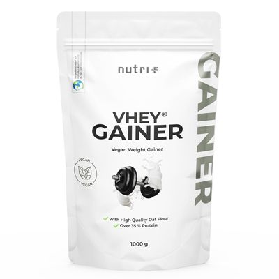 Nutri+ Vegan Weight Gainer 1 kg, Unflavored – Vhey Gainer Mass Without Sugar, Sweeteners, Creatine or Maltodextrin – Lactose-Free, Gluten-Free, High-Calorie