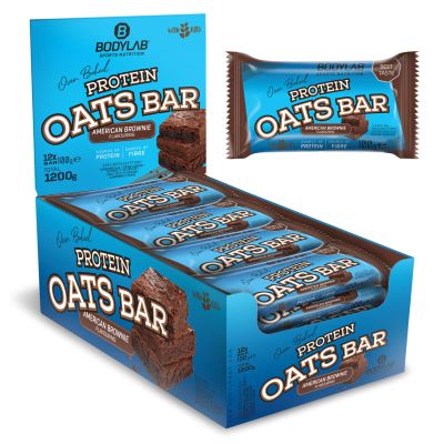 Bodylab24 Protein Oats Bar American Brownie, 12 x 100 g, Energy Bar with 50 g Carbs and 15 g Protein per Bar