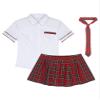 Freebily Women's Schoolgirl Lingerie Costume Plaid Uniform with Tie, White & Red, 3XL view 4